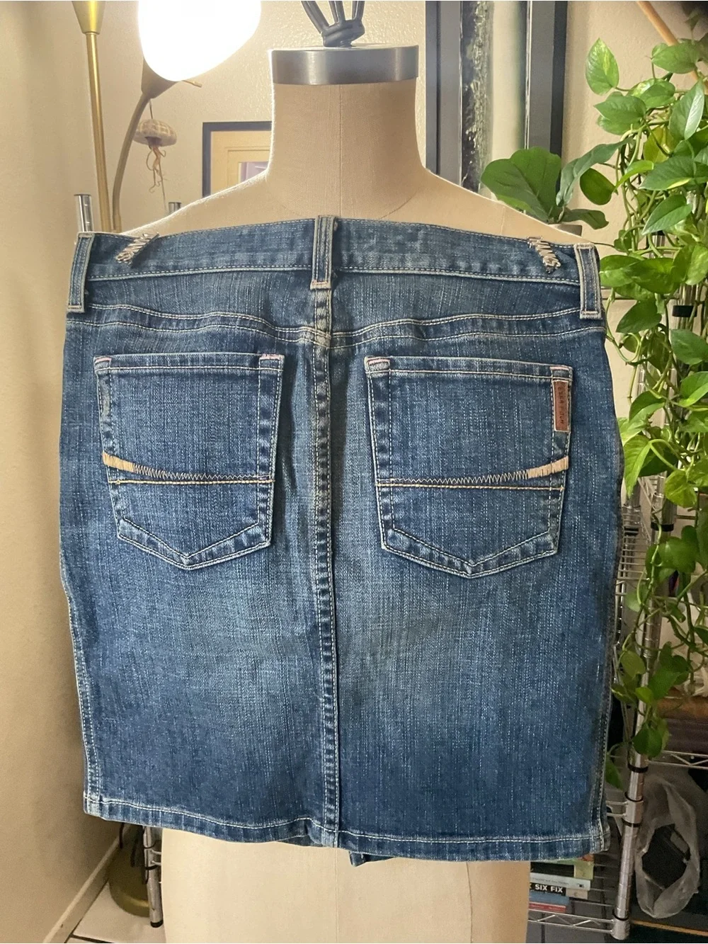 Ezra Fitch Women’s Blue Denim Pencil Skirt with Front Slit